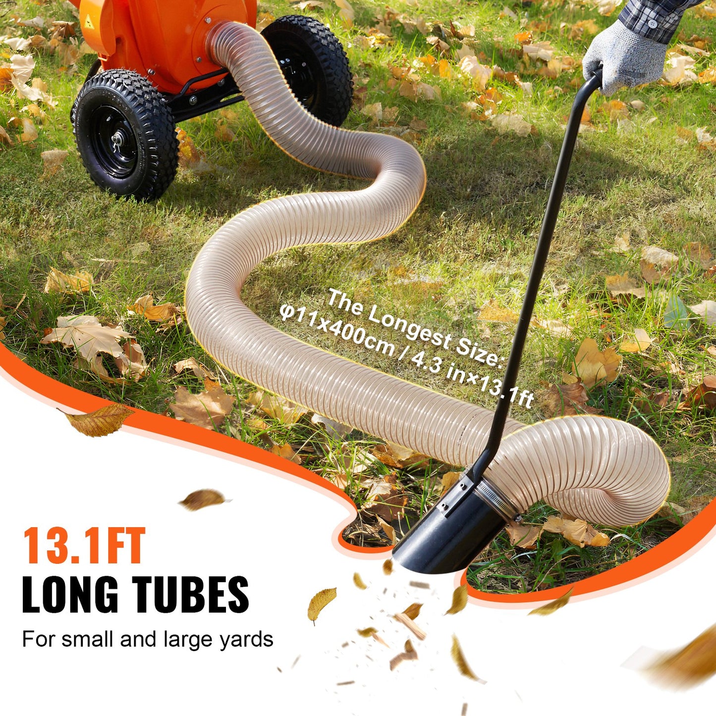 Wood Chipper Shredder Mulcher Leaf Vacuum Kit, 4.3 Inch x 13.1 ft Heavy Duty Universal Woodchipper Accessory, 4 inch Diameter for Large Volume Feeding,Fit Mainstream Brand (Chipper NOT Included)