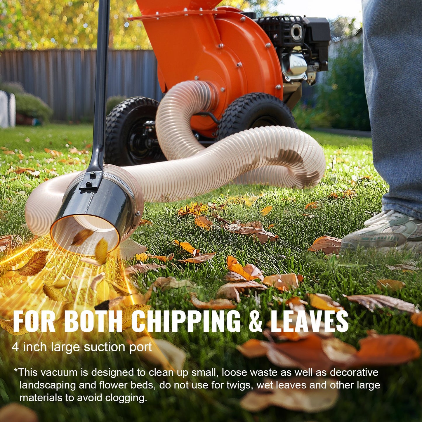 Wood Chipper Shredder Mulcher Leaf Vacuum Kit, 4.3 Inch x 13.1 ft Heavy Duty Universal Woodchipper Accessory, 4 inch Diameter for Large Volume Feeding,Fit Mainstream Brand (Chipper NOT Included)