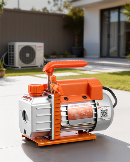 Vacuum Pump, 3.5 CFM 1/4 HP, HVAC Single Stage Rotary Vane AC Vacuum Pump, for R134a R22 R410a Systems, 4 Pole Motor, for Automotive Air Conditioner Maintenance Resin Degassing, Oil Included