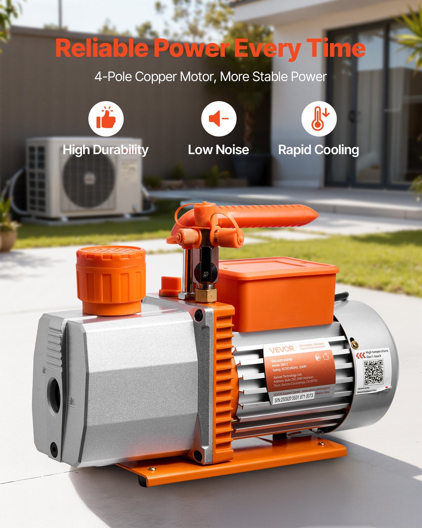 Vacuum Pump, 7 CFM 3/4 HP, HVAC Two Stage Rotary Vane AC Vacuum Pump, for R134a R22 R410a R1234YF R32, 4 Pole Motor, for Automotive Air Conditioner Maintenance Resin Degassing, Oil Included