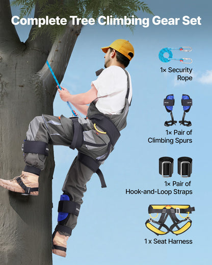 Tree Climbing Spikes Set, Height-Adjustable Tree Climbing Gear with Straps & Harness, 350 lbs Load Capacity, Heavy Duty Steel Climb Spurs Arborist Equipment for Fruit Picking Hunting