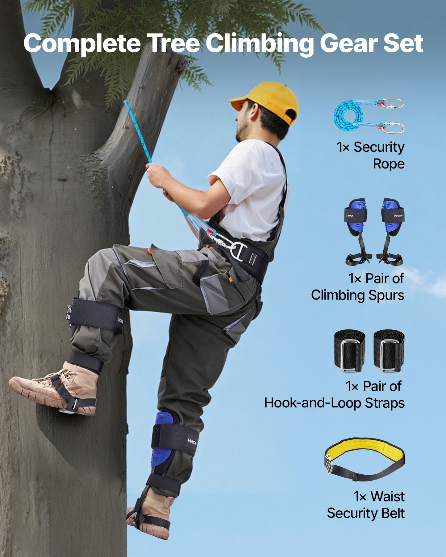 Tree Climbing Spikes Set, Height-Adjustable Tree Climbing Gear with Straps & Waist Harness, 350 lbs Load Capacity, Heavy Duty Steel Climb Spurs Arborist Equipment for Fruit Picking Hunting