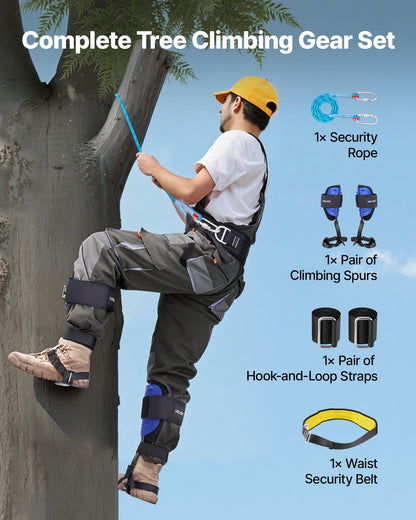 Tree Climbing Spikes Set, Height-Adjustable Tree Climbing Gear with Straps & Waist Harness, 350 lbs Load Capacity, Heavy Duty Steel Climb Spurs Arborist Equipment for Fruit Picking Hunting