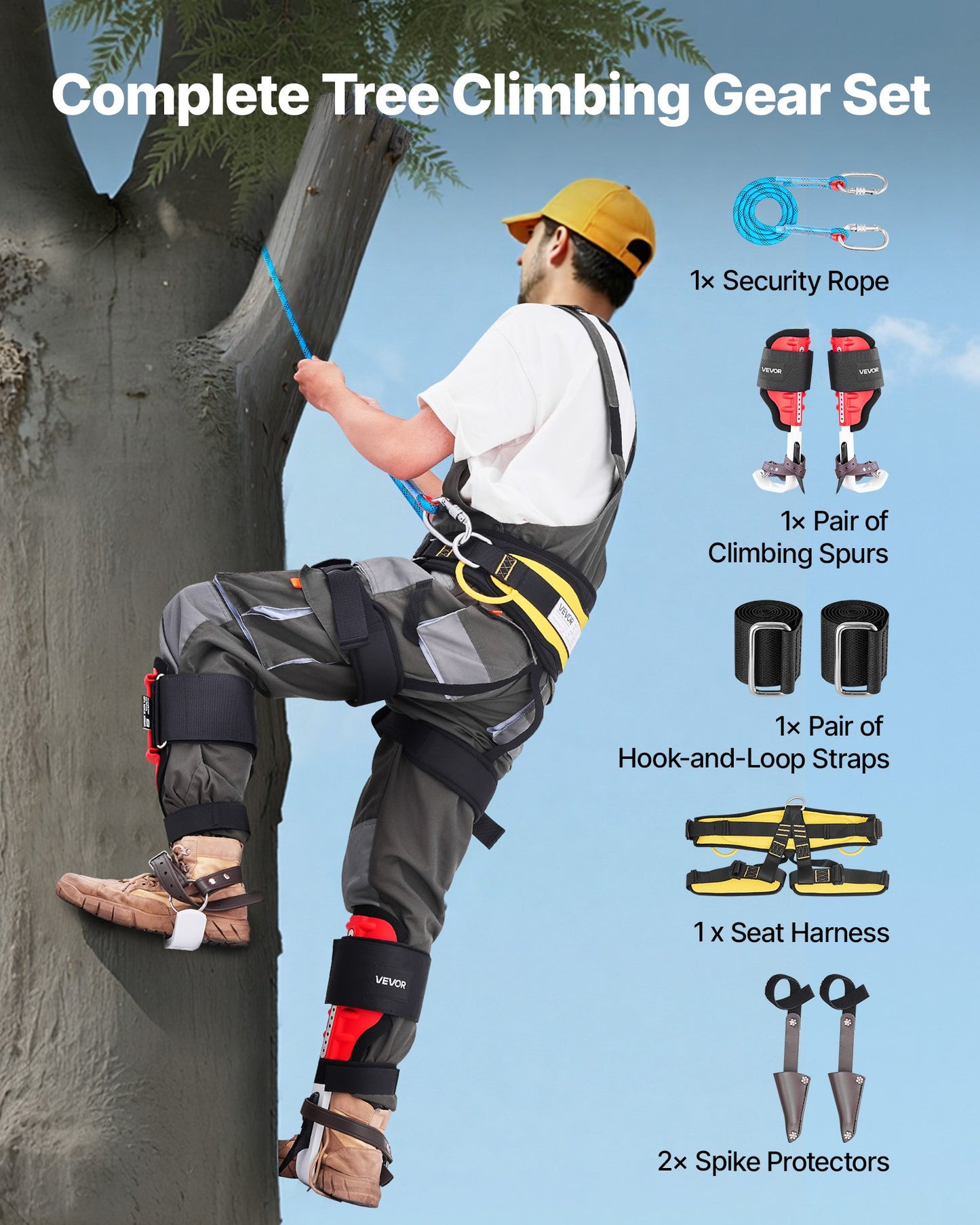 Tree Climbing Spikes Set, Height-Adjustable Tree Climbing Gear with Straps & Spike Protectors, 350 lbs Load Capacity, Durable Aluminum Climb Spurs Arborist Equipment for Fruit Picking Hunting