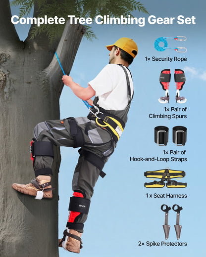 Tree Climbing Spikes Set, Height-Adjustable Tree Climbing Gear with Straps & Spike Protectors, 350 lbs Load Capacity, Durable Aluminum Climb Spurs Arborist Equipment for Fruit Picking Hunting
