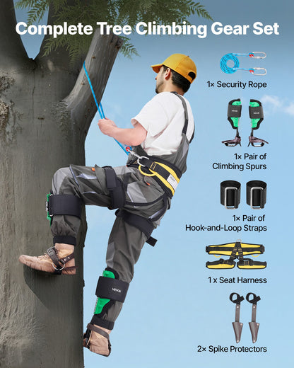 Tree Climbing Spikes Set, Height-Adjustable Tree Climbing Gear with Straps & Spike Protectors, 350 lbs Load Capacity, Heavy Duty Steel Climb Spurs Arborist Equipment for Fruit Picking Hunting