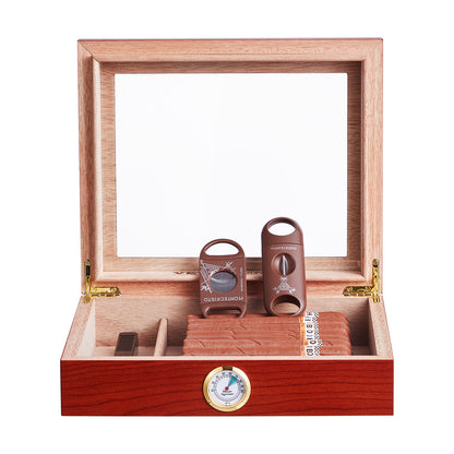 25 Cigars Humidor Glasstop Cedar Cigar Storage Box Humidifier Hygrometer