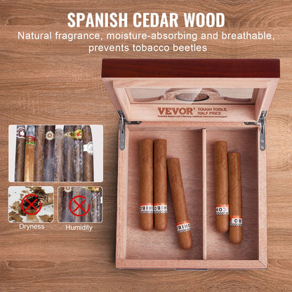 35 Cigar Humidor Glasstop Cedar Cigar Box Humidifier &amp; Hygrometer &amp; Drawer