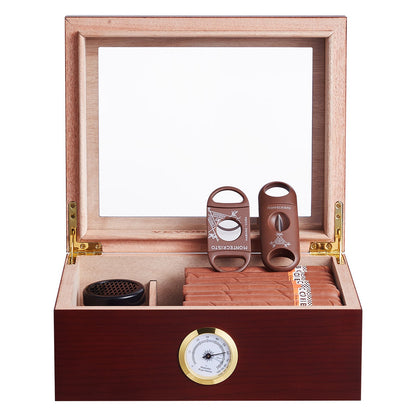 50 Cigars Humidor Glasstop Cedar Cigar Storage Box Humidifier Hygrometer