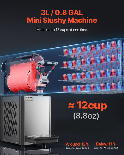 Commercial Slushy Machine, 3L Single Bowl Slush Drink Maker, 330W Frozen Drink Machine with Temperature Preservation, Stainless Steel Home Slush Frozen Drink Machine Automatic Clean, Black