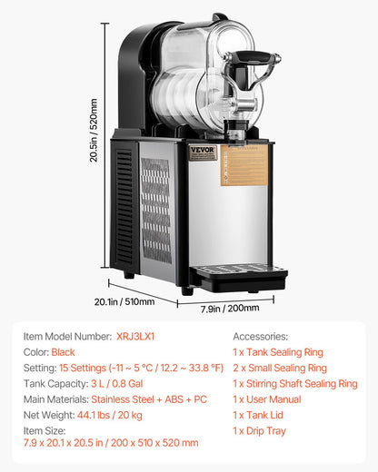 Commercial Slushy Machine, 3L Single Bowl Slush Drink Maker, 330W Frozen Drink Machine with Temperature Preservation, Stainless Steel Home Slush Frozen Drink Machine Automatic Clean, Black