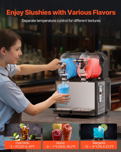 Commercial Slushy Machine, 3Lx2 Double Tank Frozen Drink Machine, 24 Cups Stainless Steel Margarita Smoothie Frozen Drink Maker, Slushie Maker for Home Party Restaurants Cafe Bars