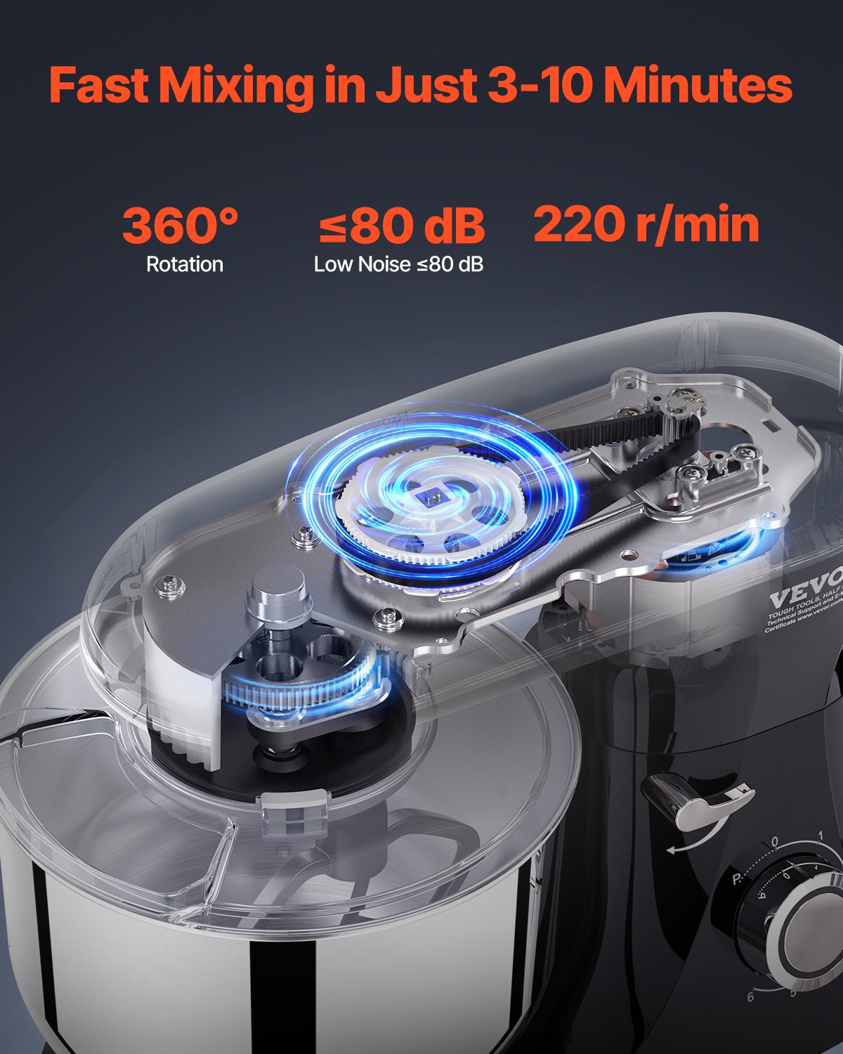 Stand Mixer 6 Quarts Electric Dough Mixer 1400W 6 + P Speeds Food Whisk