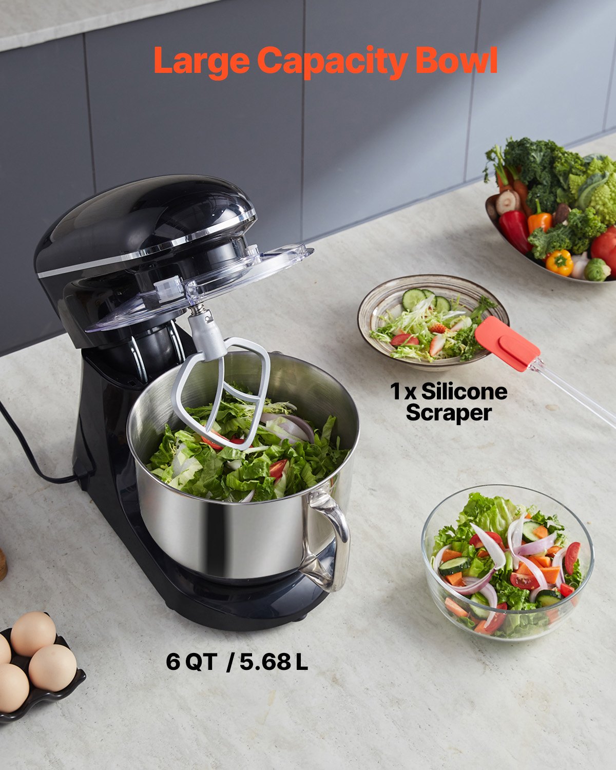 Stand Mixer 6 Quarts Electric Dough Mixer 1400W 6 + P Speeds Food Whisk