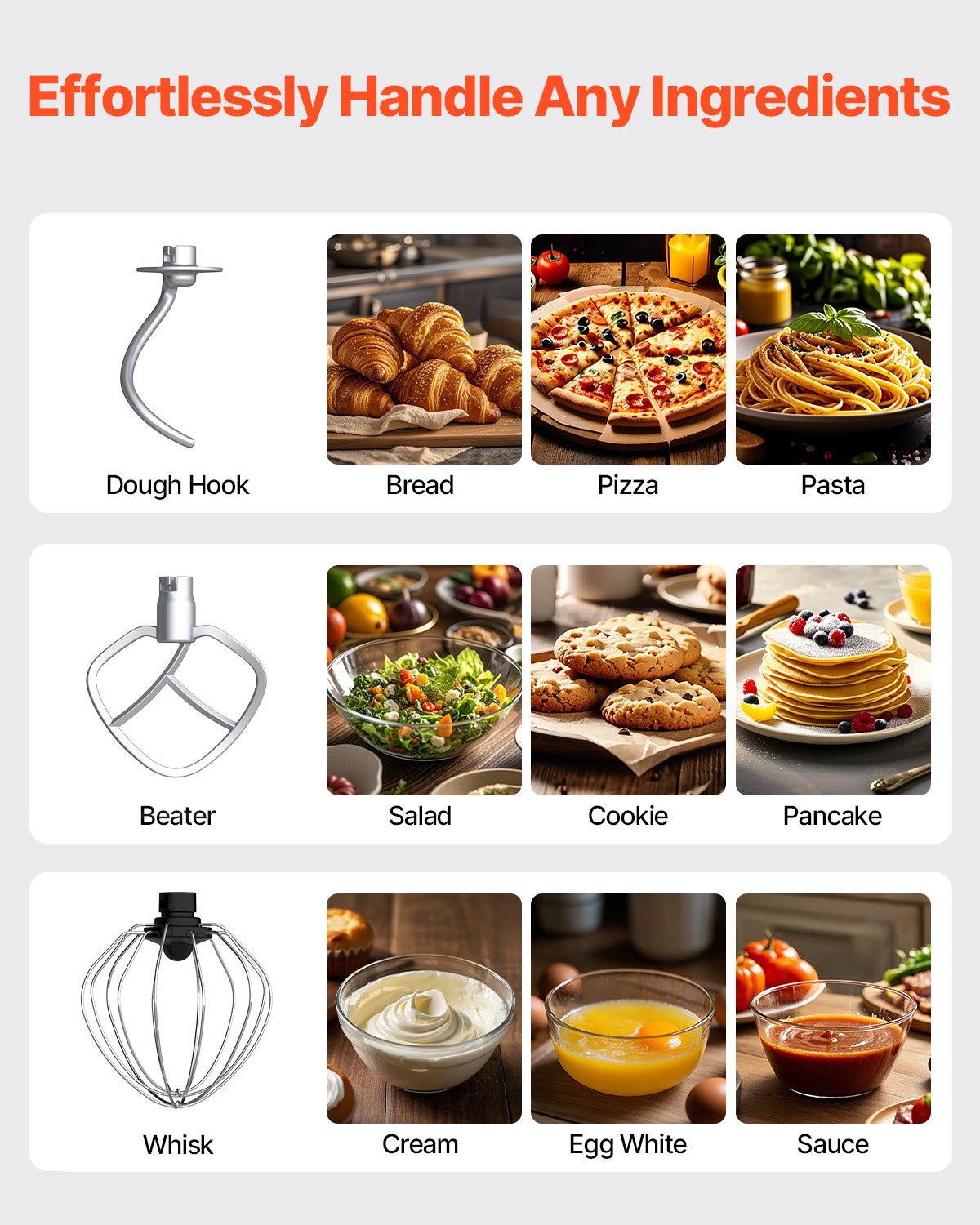 Stand Mixer 6 Quarts Electric Dough Mixer 1400W 6 + P Speeds Food Whisk