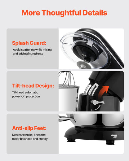 Stand Mixer 6 Quarts Electric Dough Mixer 1400W 6 + P Speeds Food Whisk