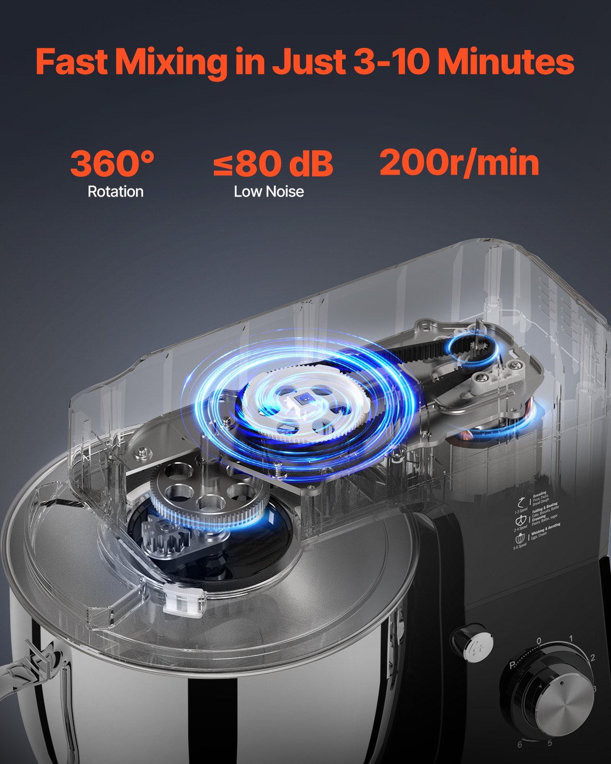 Stand Mixer 8.3 QT Electric Dough Mixer 1400W 6 + P Speeds Food Whisk