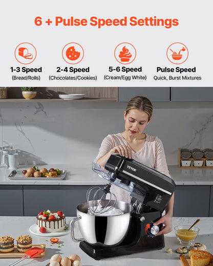 Stand Mixer 8.3 QT Electric Dough Mixer 1400W 6 + P Speeds Food Whisk
