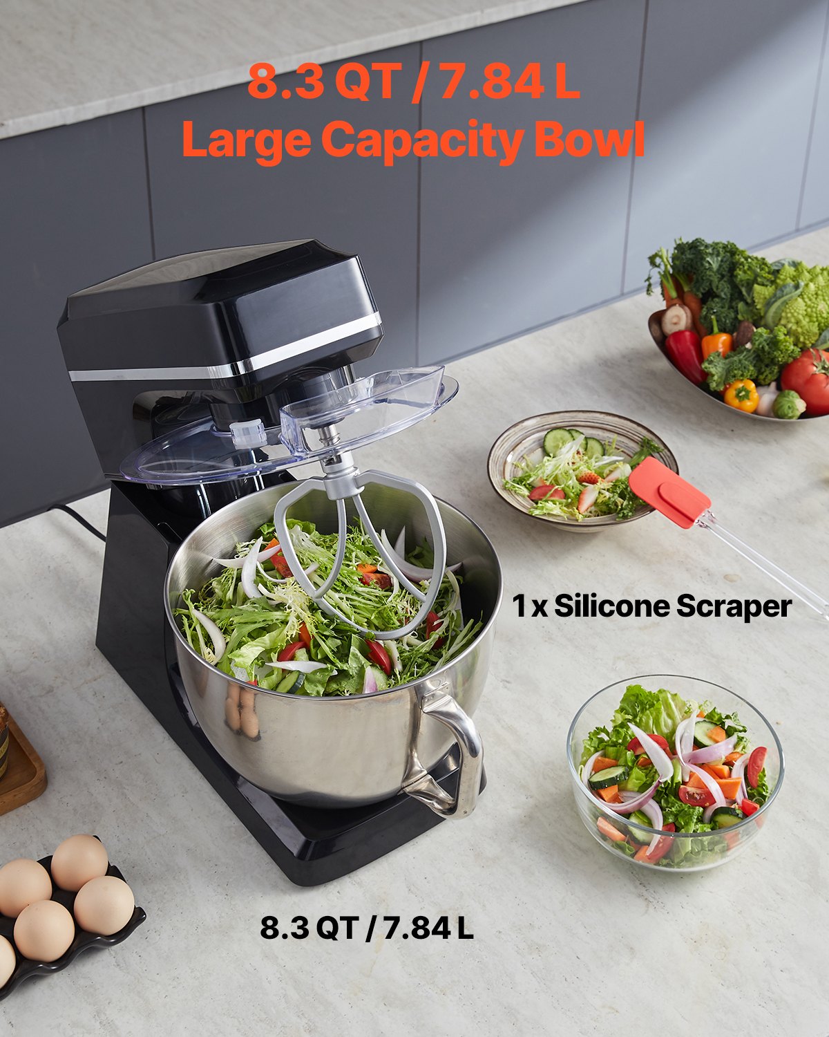 Stand Mixer 8.3 QT Electric Dough Mixer 1400W 6 + P Speeds Food Whisk