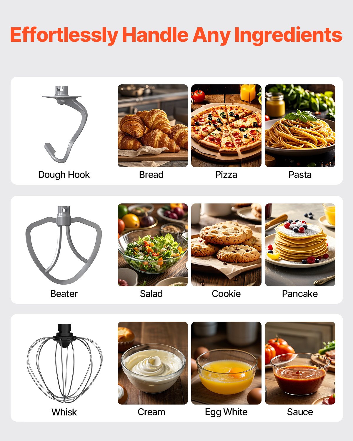 Stand Mixer 8.3 QT Electric Dough Mixer 1400W 6 + P Speeds Food Whisk