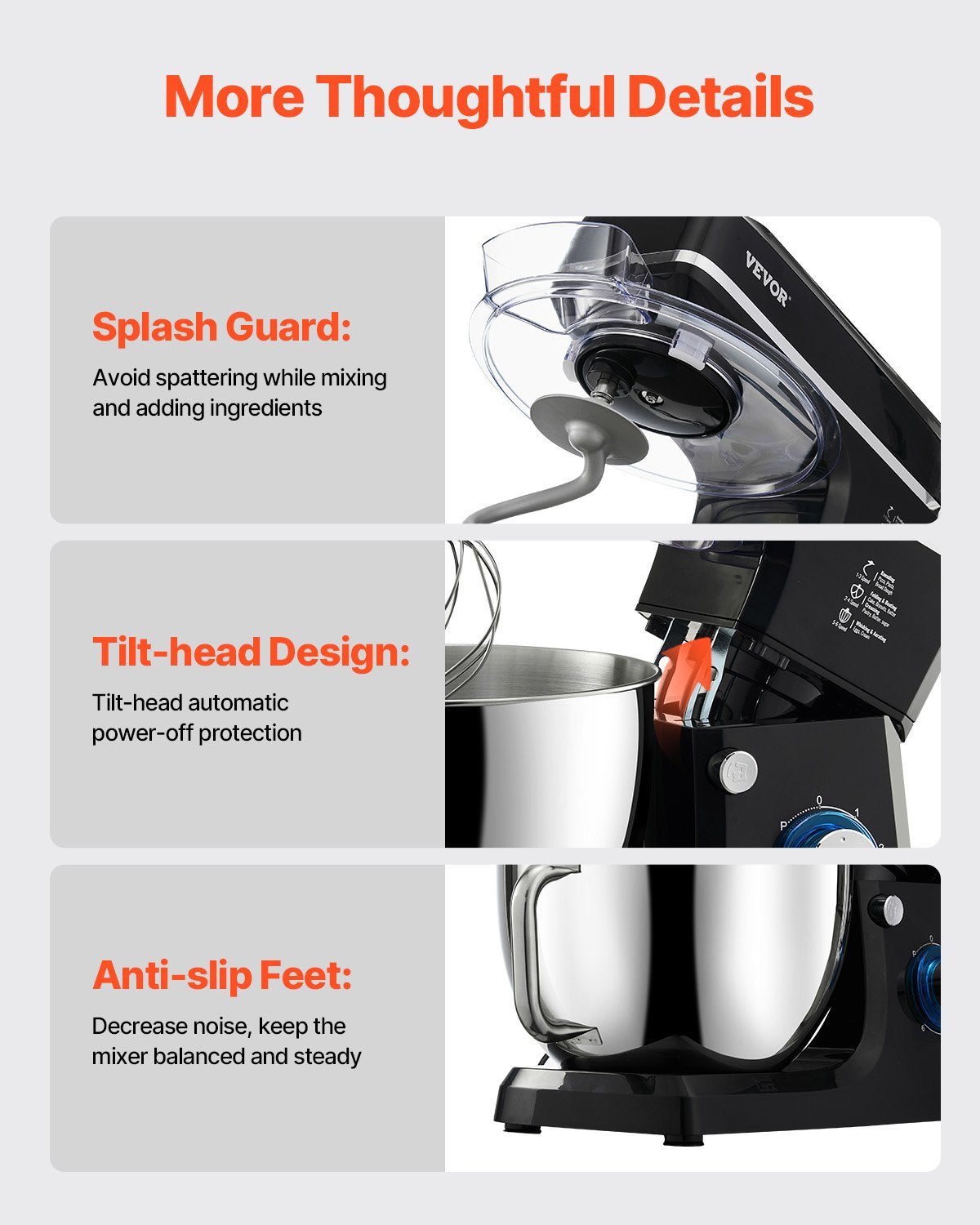 Stand Mixer 8.3 QT Electric Dough Mixer 1400W 6 + P Speeds Food Whisk