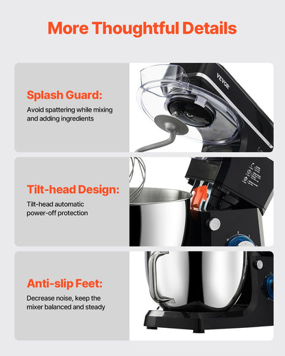 Stand Mixer 8.3 QT Electric Dough Mixer 1400W 6 + P Speeds Food Whisk