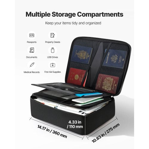 Brandsäker dokumentlåda, 1000 ℃ värmeisolerad brandsäker och vattentät låda med lås, bärbar flerskiktad hemmakontors reseförvaringsorganisatör, för pass, viktiga dokument, filer |  EU