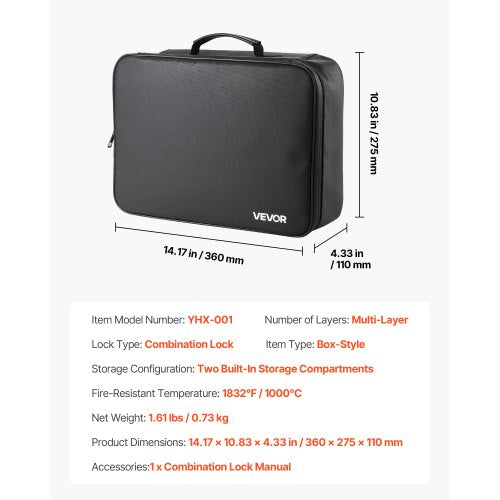 Brandsäker dokumentlåda, 1000 ℃ värmeisolerad brandsäker och vattentät låda med lås, bärbar flerskiktad hemmakontors reseförvaringsorganisatör, för pass, viktiga dokument, filer |  EU