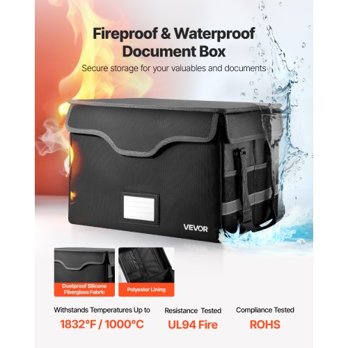 Brandsäker dokumentlåda, 1000 ℃ värmeisolerad brandsäker och vattentät låda med lås, bärbar filförvaring säkerhetsorganisatör hemmakontor reseanvändning, för pass, viktiga dokument och filer |  EU