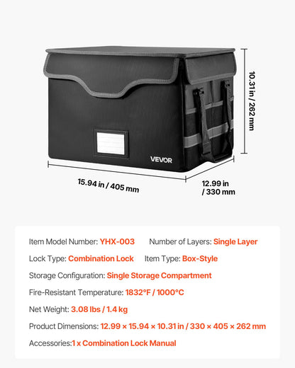 Fireproof Document Box, 1832 ℉ Heat Insulated Fireproof & Waterproof Box with Lock, Portable File Storage Security Organizer Home Office Travel Use, for Passports, Important Documents & Files