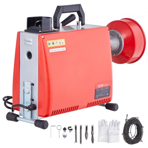 66FT x 5/8 Inch Drain Cleaner Machine, 250W Electric Sewer Snake Auger Manual Feed - with 7 Cutters, 2 Steel Cables (66' x 5/8" and 15' x 3/8")& CW/CCW Control for 1.6" to 4" Pipes