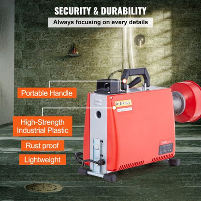 Sewer Cleaning Machine 66FT x 5/8" 250W Sewer Snake Auger Manual Feed | EU