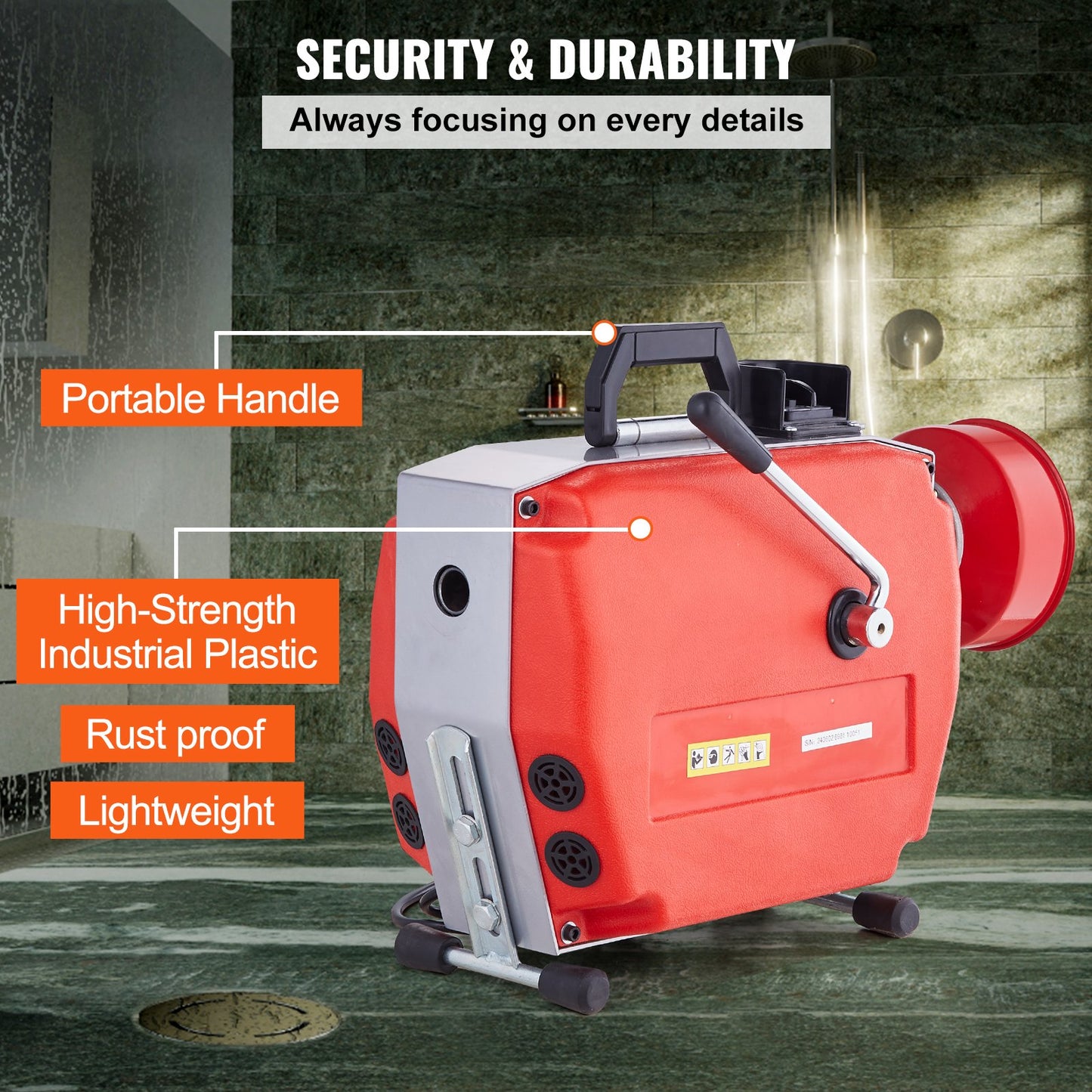 Sewer Cleaning Machine 120FT x 7/8" 420W Sewer Snake Auger Manual Feed