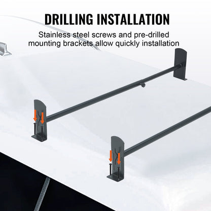 Dachgepäckträger für Transporter, Dachgepäckträger aus legiertem Stahl mit 2 Stangen, 227 kg Tragkraft, Regenrinnen-Dachgepäckträger, einstellbare Länge 910–1460 mm, Transporter-Leiterträger kompatibel mit Chevrolet Express, GMC Savana usw.