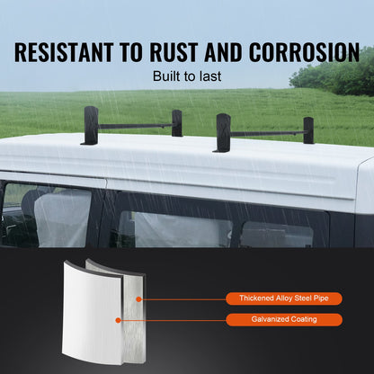 Van Roof Ladder Rack, 2 Bars Alloy Steel Roof Racks, 500 LBS Capacity Roof Rack, Adjustable Length 35.8"-52.4", Van Ladder Rack Compatible with Chevrolet Express, GMC Savana, etc, Drilling Mount