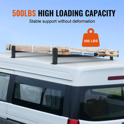 Van Roof Ladder Rack, 2 Bars Alloy Steel Roof Racks, 500 LBS Capacity Roof Rack, Adjustable Length 35.8"-52.4", Van Ladder Rack Compatible with Chevrolet Express, GMC Savana, etc, Drilling Mount