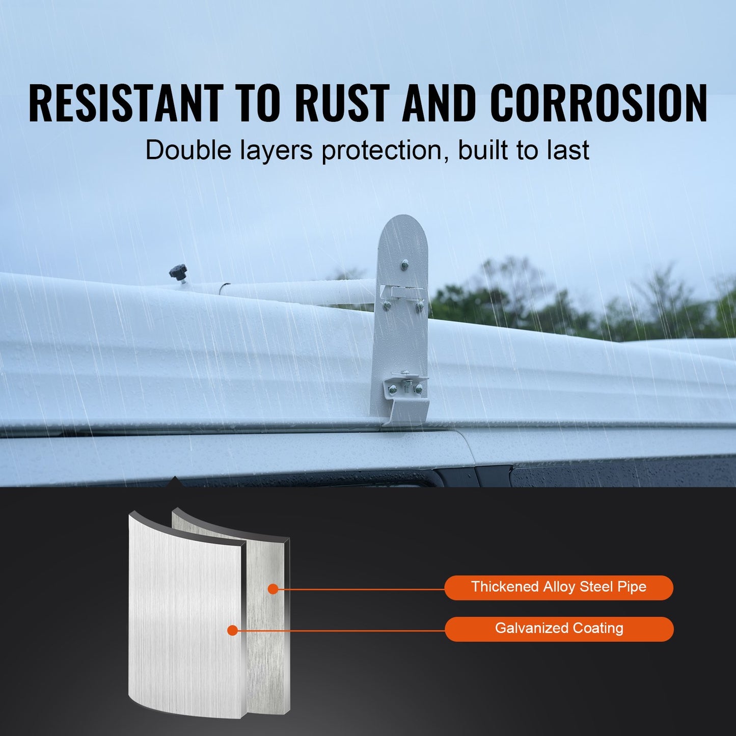 Takräcke för skåpbil, 3 stång takräcke i legerat stål, 340 kg kapacitet Regnränna takräcke, justerbar längd 40,2" till 74,8", skåpbilsstegeställ kompatibel med Chevrolet Express, GMC Savana, etc.