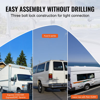 Van Roof Ladder Rack, 3 Bars Alloy Steel Roof Racks, 750 LBS Capacity Rain-Gutter Roof Rack, Adjustable Length 40.2" to 74.8", Van Ladder Rack Compatible with Chevrolet Express, GMC Savana, etc