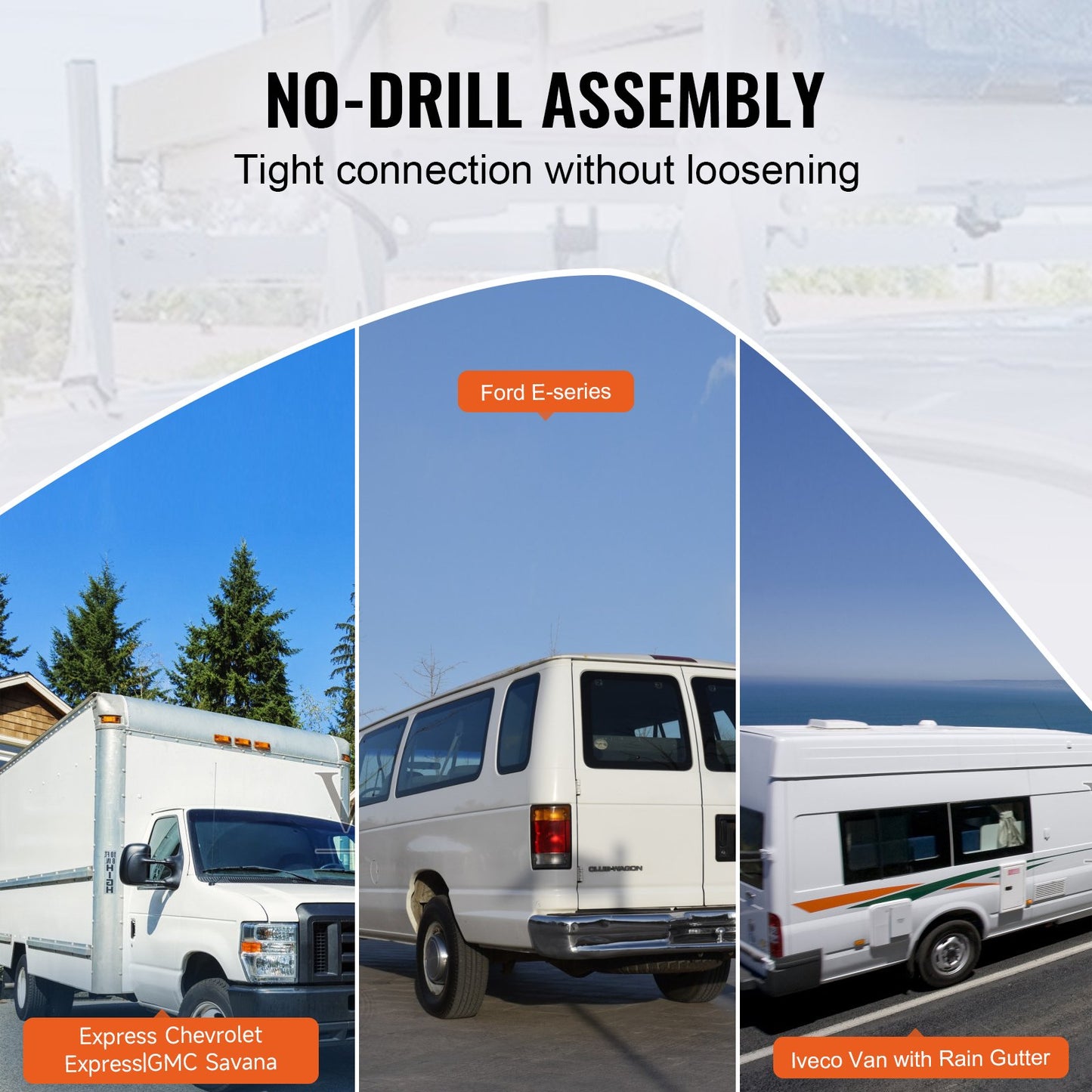 Dachgepäckträger für Lieferwagen, 3-Stangen-Trittträger aus legiertem Stahl mit Trittstoppern, 340 kg Tragkraft, verstellbarer Dachgepäckträger für Lieferwagen in voller Größe mit Regenrinnen, kompatibel mit Chevrolet Express usw.