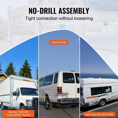 Dachgepäckträger für Lieferwagen, 3-Stangen-Trittträger aus legiertem Stahl mit Trittstoppern, 340 kg Tragkraft, verstellbarer Dachgepäckträger für Lieferwagen in voller Größe mit Regenrinnen, kompatibel mit Chevrolet Express usw.