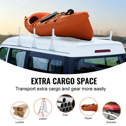 Dachgepäckträger für Lieferwagen, 3-Stangen-Trittträger aus legiertem Stahl mit Trittstoppern, 340 kg Tragkraft, verstellbarer Dachgepäckträger für Lieferwagen in voller Größe mit Regenrinnen, kompatibel mit Chevrolet Express usw.