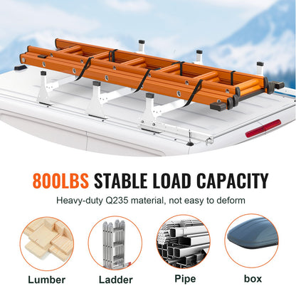 Trailer Ladder Rack, 54" 3 Crossbars Ladder Roof Rack, Heavy-duty Steel Van Roof Rack, 800 lbs Capacity Van Ladder Rack with Cargo Roller and Straps, Fit for Ford Transit 150 250 350, 2015-2022