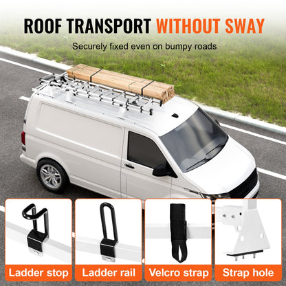 Trailer Ladder Rack, 54" 3 Crossbars Ladder Roof Rack, Heavy-duty Steel Van Roof Rack, 800 lbs Capacity Van Ladder Rack with Cargo Roller and Straps, Fit for Ford Transit 150 250 350, 2015-2022