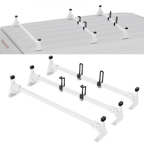 Trailer Ladder Rack, 54" 3 Crossbars Ladder Roof Rack, Heavy-duty Steel Van Roof Ladder Rack, 800 lbs Capacity Van Ladder Rack with Straps, Fit for Ford Transit 150, 250, 350, 2015-2022