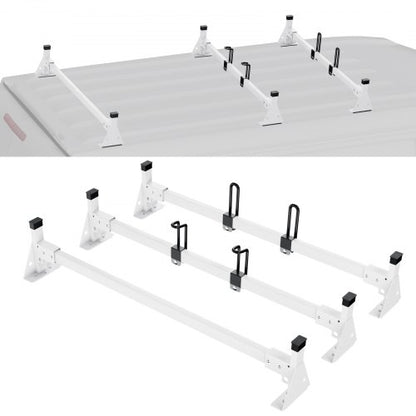 Trailer Ladder Rack, 54" 3 Crossbars Ladder Roof Rack, Heavy-duty Steel Van Roof Ladder Rack, 800 lbs Capacity Van Ladder Rack with Straps, Fit for Ford Transit 150, 250, 350, 2015-2022