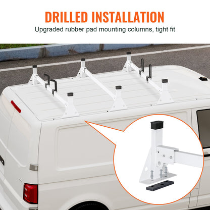Trailer Ladder Rack, 54" 3 Crossbars Ladder Roof Rack, Heavy-duty Steel Van Roof Ladder Rack, 800 lbs Capacity Van Ladder Rack with Straps, Fit for Ford Transit 150, 250, 350, 2015-2022