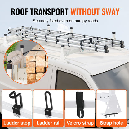 Trailer Ladder Rack, 54" 3 Crossbars Ladder Roof Rack, Heavy-duty Steel Van Roof Ladder Rack, 800 lbs Capacity Van Ladder Rack with Straps, Fit for Ford Transit 150, 250, 350, 2015-2022