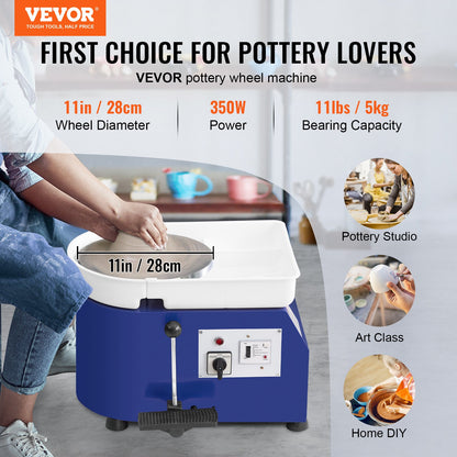 Pottery Wheel for Adults and Beginners, 350W, 11in Clay Wheel Forming Machine, Adjustable 0-300RPM Speed Handle and Pedal Control, ABS Detachable Basin, Accessory Kit for Craft DIY, Blue Updated