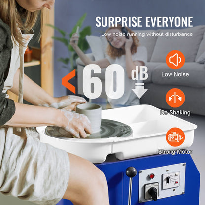 Pottery Wheel for Adults and Beginners, 350W, 11in Clay Wheel Forming Machine, Adjustable 0-300RPM Speed Handle and Pedal Control, ABS Detachable Basin, Accessory Kit for Craft DIY, Blue Updated