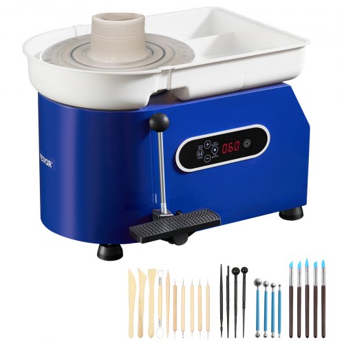 Pottery Wheel, 450W, For Adults and Beginners, 11in Clay Wheel Machine, Adjustable 60-300RPM Speed Handle and Pedal, ABS Detachable Basin, Accessory Kit for Craft DIY, LCD Touch Screen, Blue